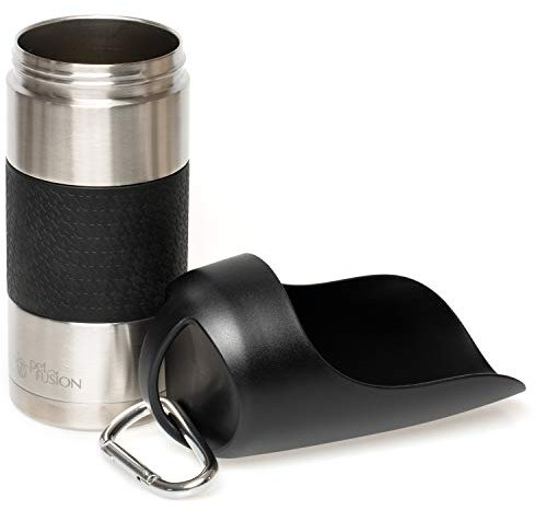 PetFusion Portable Dog Water Bottle Stainless Steel Travel Bowl for Dogs Pet Cup Portable Dog Food Bowl - Silver