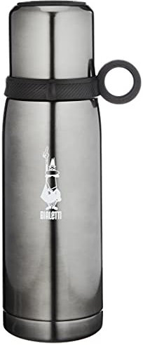 Bialetti Botella térmica To Go con tapa de taza (doble pared), mantiene el calor durante 12 horas y el frío durante 24 horas, capacidad de 460 ml, gris, gris oscuro