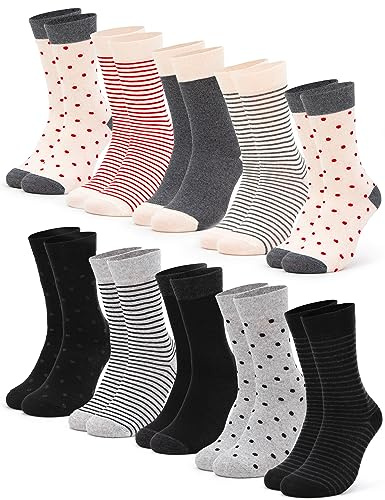 Occulto CALZE DONNA strisce e punteggiate in COTONE (10 PAIA), CALZINI DONNA COTONE in DIVERSI COLORI 39-42 10 Paia | Rosso,Nero