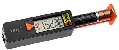 Batterietester, BatteryCheck, für Batterien und Akkus (AAA, AA, C, D), Knopfzelle, Blockbatterie, Anzeige des Ladestatus/Volt, einfach und schnell, schwarz