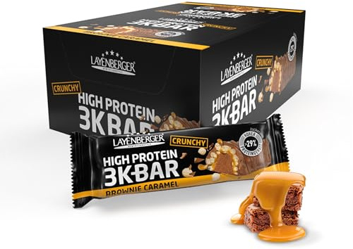 Layenberger 3K Protein Bar Crunchy - Fitness Riegel - viel Eiweiß, wenig Zucker - 15er Pack (15 x 45 g) - Brownie Caramel