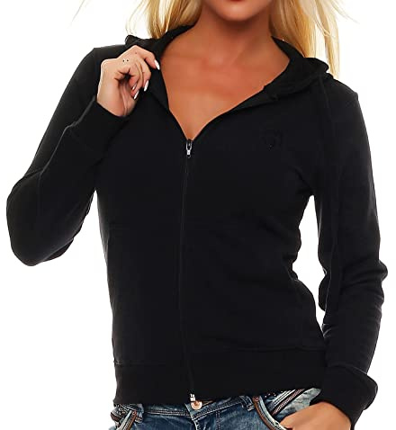 Gennadi Hoppe dam sweatjacka huvjacka dam träningsjacka sportjacka fritidsjacka dragkedja, Svart (Black), XXL