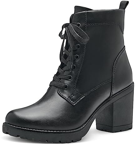 MARCO TOZZI Bottines pour femme avec talon en cuir synthétique à lacets, Noir, 37 EU