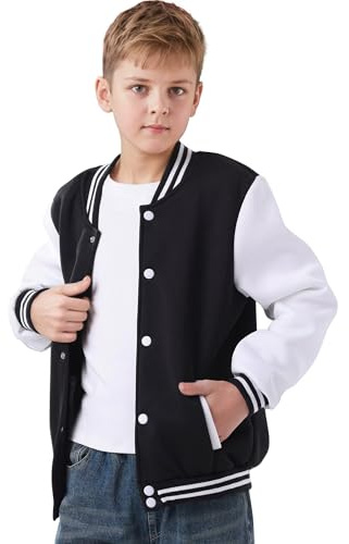 Kids Varsity Baseball Jacket Girls Boys Lightweight Cardigan Varsity Sport Team Uniforms School Coat with Pocket,Black,13Years