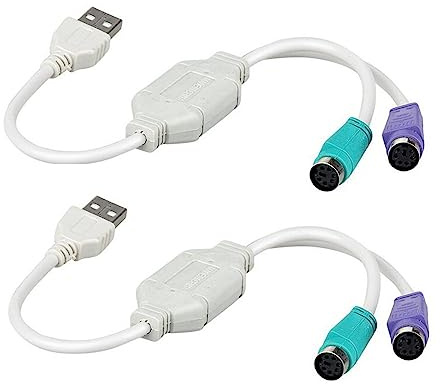 Maxmoral 2pcs USB to PS2 Cable, Dual PS/2 Plug Active USB to PS2 Adapter Converter for Keyboard Mouse Bar Code Scanner