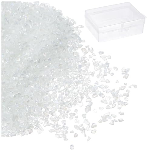 QUARKZMAN 50 g krossat glas 1–3 mm glänsande galvanisering oregelbundna brutna glasbitar för hantverk gör-det-själv hartskonst dekoration form vasfyllare, vit