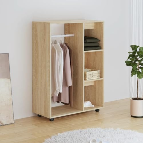 Myheimly Kleiderschrank Sonoma-Eiche 80x40x110 cm Holzwerkstoff Kleiderständer mit viel Stauraum, Garderobe mit Rollen, Garderobenständer Garderobenschrank, Räuchereiche