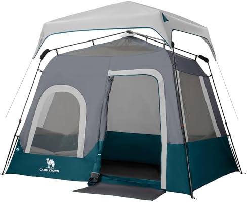 Camping Tents 4/6 Person Pop Up - Sets Up in 60s for Family Camping, Windproof Design, Family Cabin Tent with Rainfly & Backpack Carry Bag