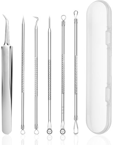 6-Teiliges Set Mitesserentferner,Pickel Ausdrücken Werkzeug,Porenreiniger,Kommt mit Aufbewahrungsbox,Edelstahlmaterial Ist Nicht Leicht zu Verformen,Bequem und Arbeitssparend