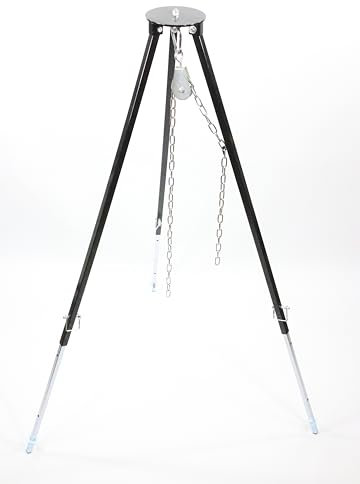 Dreibein massiv 1,70m Schwarz für Schwenkgrill, Kettenhöhenverstellung aus Edelstahl/Stahl Antirutschschutz