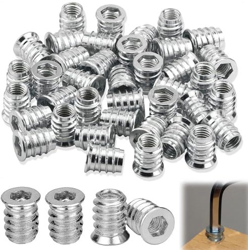 Insertos Roscados, Tuercas para Madera, Tuerca Atornillable M8, 50 Piezas Tuerca Atornillable, M8x25 Mm, Inserto Roscado Tuercas Hexagonales, Tuerca Hexagonal Embutida para Muebles de Madera