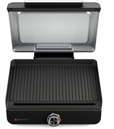 Niinja Sizzle Indoor Grill, 500°F High Heat Kitchen Grill with Nonstick 14 Inch Plate, Low-Smoke Technology, Edge-to-Edge Heating, Family-Sized Capacity, Countertop Cooking Tool (GR100)