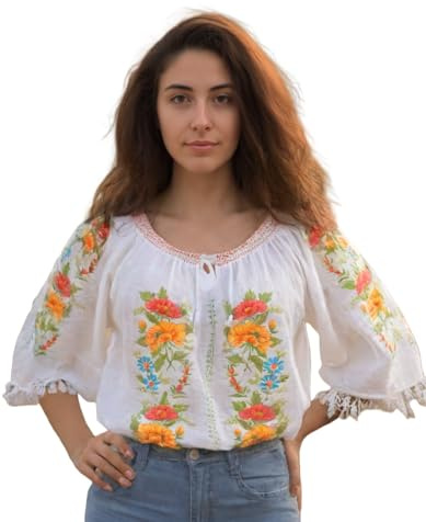 PURPLE TOMATO Blusa tradicional rumana bordada para mujer