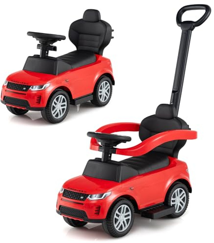 DREAMADE 3 en 1 Porteur Enfants, 12-36 Mois, Voiture à Pousser & Poussette & Trotteur avec Barre de Poussée Amovible, Arceau de Sécurité, Espace de Rangement Caché (Rouge)