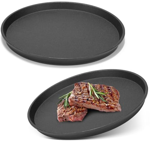 Maxdot 2 Pcs 9.8 Inch Cast Iron Grill Pan Round Pizza Pan Skillet for BBQ