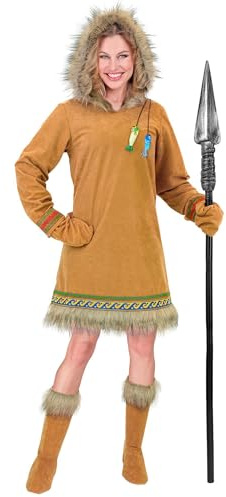 W WIDMANN MILANO Party Fashion - Disfraz de inuit para mujer, 3 piezas, vestido con capucha, guantes y cubrebotas para carnaval