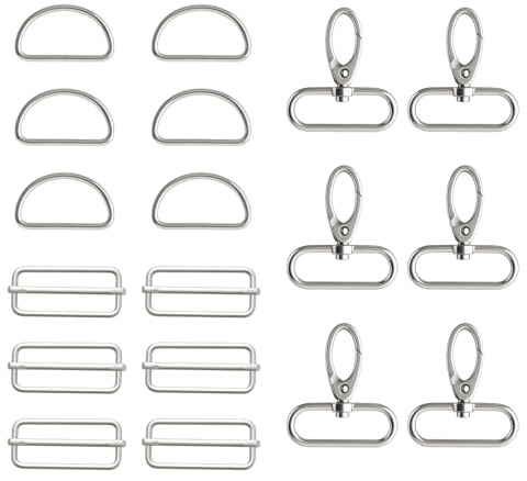 18 Stück 38mm Taschenzubehör Set, Drehbare Karabinerhaken, D-Ringe & Leiterschnallen für DIY Taschen, Gurt, Hundehalsbänder Silber, Ideal für Nähprojekte