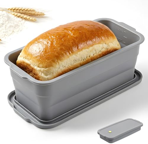 Romon Stampo Plumcake, Stampo Rettangolare In Silicone Pieghevole Con Coperchio E Valvola Di Scarico, 32×14.5×11.5 Cm, Grigio, Adatto Per Pane, Torte E Dolci, Lavabile In Lavastoviglie
