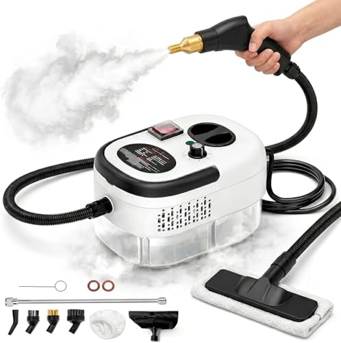 Pulitore a Vapore Portatile 2500W ad Alta Pressione – 6 Velocità Regolabili, Serbatoio 1200 ml, 3 Testine Incluse – Ideale per Casa, Cucina, Bagno, Finestre e Auto
