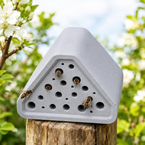 Hotel per api resistente alle intemperie, in cemento, per il giardino, compatto hotel per api selvatiche e hotel per insetti come aiuto per nidificazione per api murate, robusta casetta per api per