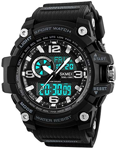 SKMEI Men's Digital Sports Watch, Military Waterproof Watches LED Screen Large Face Stopwatch Alarm Wristwatch