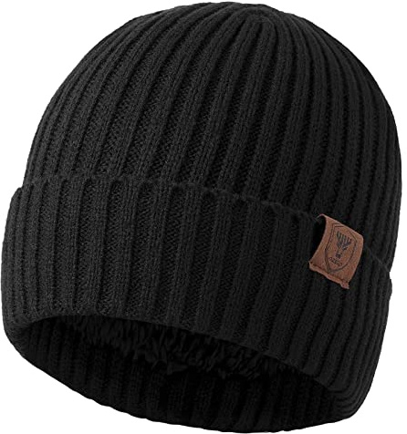 OZERO Mens Cuffed Beanie Hat, Fleece Lined Acrylic Knit Winter Skull Cap for Men Women, Soft Thermal Hat for Cold Weather, Dog Walking and Gifts