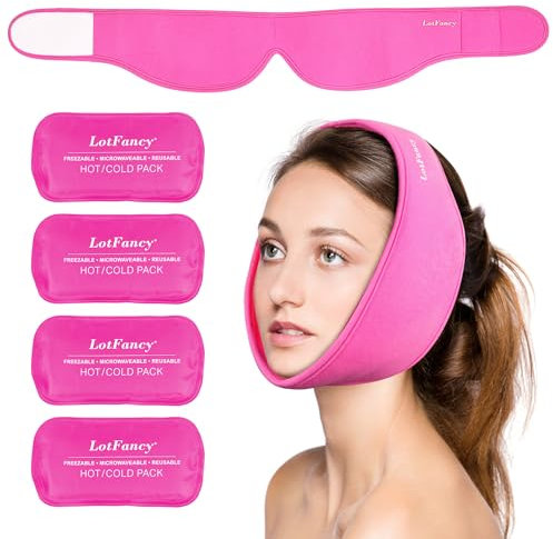 LotFancy Kühlpads Weisheitszähne, 4x Weisheitszähne Kühlkompresse, Kühlen von Zahnschmerzen Kiefer Gesicht Kopf, Kalt Warm Kühlakku für Kiefergelenk-Schmerzen, orale Gesichtschirurgie (Rosa)