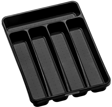 madesmart Small Silverware Tray, Compact 5 Compartment Flatware Organizer for Forks, Knives & Spoons, Non Slip, Soft Grip Lining, Fits Small Drawers, Carbon