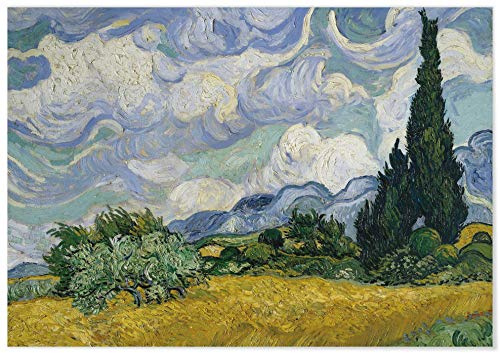 Panorama Lienzo Van Gogh Campo de Trigo con Cipreses 70x50 cm - Bastidor Incluido - Cuadros Decorativos para Salón - Decoración Moderna