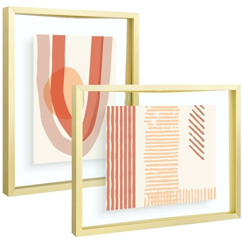 Frametory, Cornice portafoto flottante, 20 x 25 cm, cornice portafoto in metallo, in vero vetro, per montaggio a parete o da tavolo (color oro, 2 pezzi)