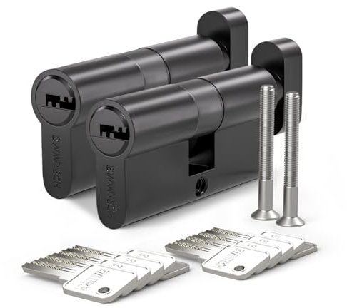 Bwintech 2 Stück 30T/30mm Euro Messingzylinder, 60mm Drehknauf/Schlüsselzylinderschloss mit 10 horizontalen Messingschlüsseln,Anti Picking,Anti Bohr,Anti Snap,Anti Bumping, schwarze Oberfläche
