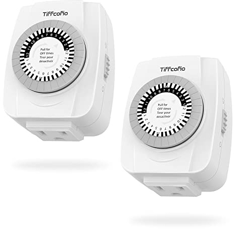 TiFFCOFiO Indoor Mechanical Outlet Timer, 3 Prong Timers for Electrical Outlets, 24-Hour Programmable Plug in Christmas Light Timer, ETL Listed (2 Pack)