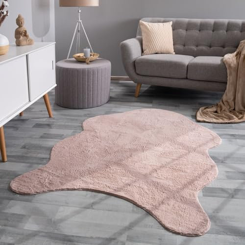 TT Home Wohnzimmer Teppich Unifarben Flauschig Modern Kunstfell Kurzflor, Farbe: Rose, Größe:60x90 cm Fell-Form