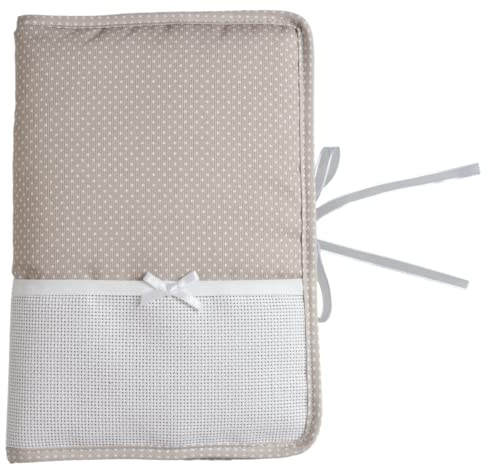 Filet - Protège Carnet de Santé à Broder en Coton, Ideal Pour Broderie au Point de Croix, À Personnaliser - Prénom, Motifs, Date de Naissance, Idée Cadeau de Naissance, Taupe