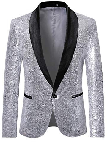 Gefomuofe Blazer à paillettes pour homme Costume pour homme Manteau de costume à manches longues Blazer de smoking Motif moderne Veste Button Suit Blazer Coupe droite Simplicité Blazer Décontracté