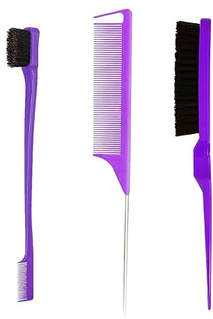 Aeuezxx 3 Pezzi Spazzola Capelli Kit, Doppio Bordo Pettine, Spazzole e Pettini per Bordi, Capelli in Setola Pettini, Pettine per Stuzzicare, per Casa, Parrucchieri(Viola)