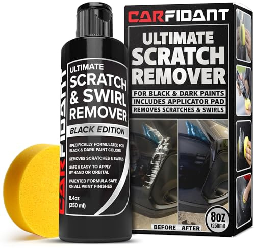 Carfidant Black Scratch and Swirl Remover - Car Paint Scratch Repair & Polishing Compound Kit with Buffer Pad - Restores Gloss & Removes Swirls, Oxidation & Light Scratches - 8.4 fl oz