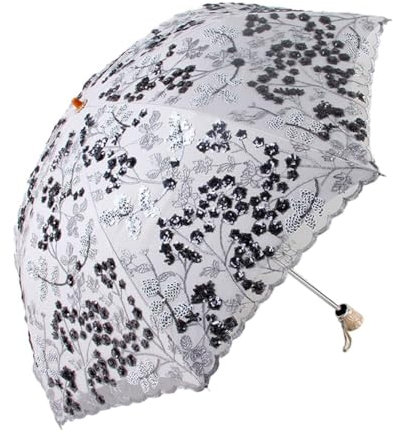 Asudaro Anti UV Regenschirm für Frauen, UV Sonnenschirm Spitze 2 Falten Double Layer 8 Rippen Regenschirm, Open Durchmesser 84CM, Höhe 70CM, Blumenschirm Stickerei Dekoriert Spitzenschirm Grau