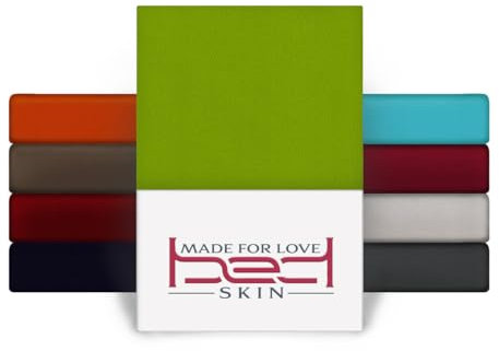 BedSkin Jersey Spannbettlaken 160x200cm - 100% Baumwolle Spannbetttuch/Bettlaken, Matratzenhöhe bis 30 cm - Apfelgrün
