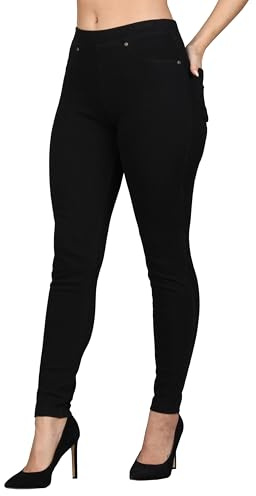 Lildy Women's Denim Jeggings, Stretchable Cotton Blend, Black with Black Stitching, Large/X-Large