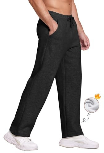 Pinspark Jogginghose Herren Fleecehose Warme Gefüttert Sweathose Herren Lang Männer Sporthose Baumwolle Loose Fit Freizeithose Jogger mit Taschen Fitness Schwarz L
