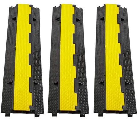 Fiqops Lot de 12 passerelles de câbles à 2 canaux, 101 x 25 x 5 cm, en caoutchouc, design modulaire, protection contre les dépassements pour câbles traversables pour parkings (noir)