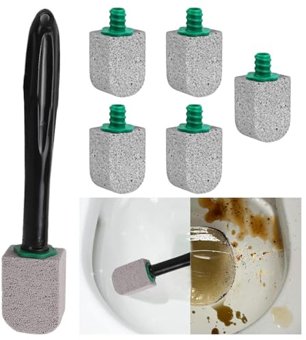 Pimpsten toalettrengörare - WC-rengöringspö med 5 borsthuvuden | Gummiskrapa toalettkopp med långt handtag ABS + sten | för djuprengöring av toaletten
