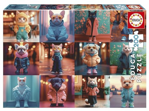 Educa - Puzzle pour Enfant de 200 pièces. Animaux à la Mode. Dimensions : 40 x 28 cm. Recommandé à partir de 6 Ans (20219)