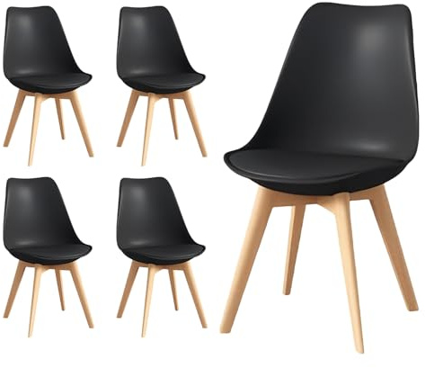 Frixovel Sedie da Pranzo,Set di 4 Sedie Scandinave,Ideale per Sala da Pranzo,Salotto,Cucina,Camera da Letto (4, Nero, Standard)