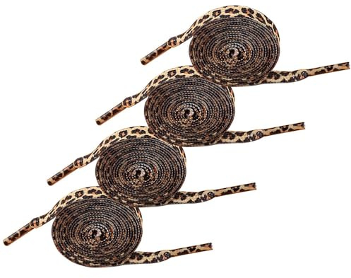 Pamtns 2 Pares Cordones Planos con Diseño de Leopardo, Beige Marrón, Tamaño: Ancho Aprox. 8 mm, Largo 120 cm, para Zapatos Deportivos y de Ocio