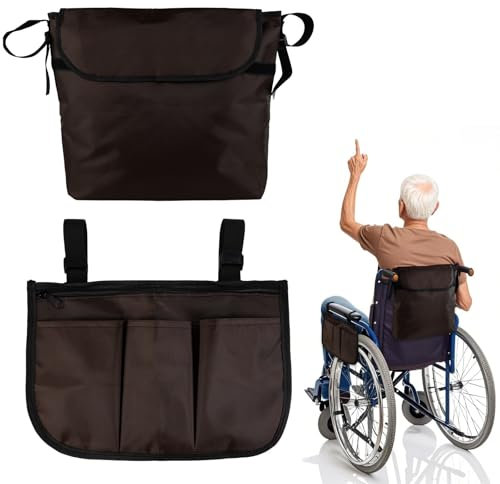Lvjkes Borsa per sedia a rotelle, Borse per braccioli per sedie a rotelle, Materiale Oxford impermeabile, Grande capacità, adatta alla maggior parte delle sedie a rotelle, deambulatori (Marrone)