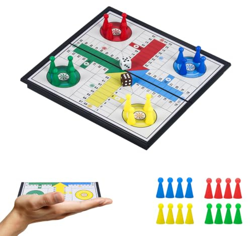 KOKOSUN Ludo reseset, magnetiskt vikbart brädspel, klassiskt strategispel set för hela familjen (20 × 20 cm)