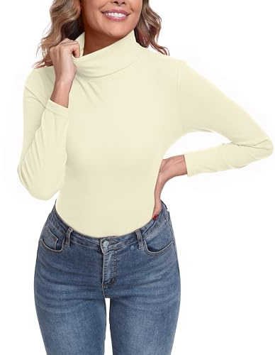IWOLLENCE Turtleneck Women Thermal Tops Polo Neck Jumpers (Cream, XXL)