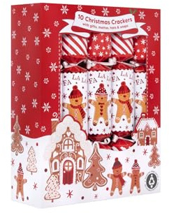 RSW 10 Family Gingerbread 12 Crackers – Fun Christmas Crackers with Gingerbread Man & Candy Cane Designs – Includes Hats, Mottos & Festive Gifts